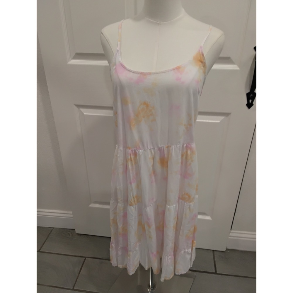 NWT Cabana by Crown & Ivy White Pink Orange Tie Dye Tiered Midi Sundress  M